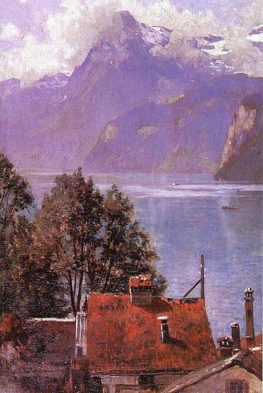 John Douglas Woodward Brunnen, Lake Lucerne Norge oil painting art